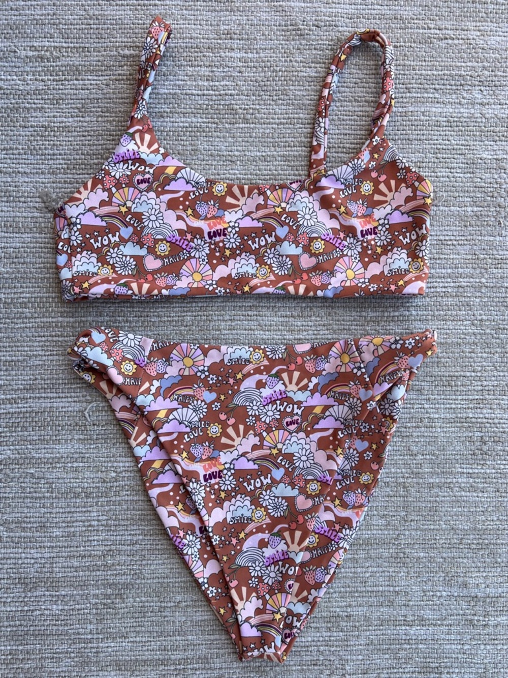 SKATIE Ashbury Print Maya Top Salty Bottom Retro Rainbow Love Bikini Set M/L